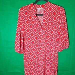 Banana Republic Women's Orange & White Geometric Print 3/4 Sleeve Dress Size M